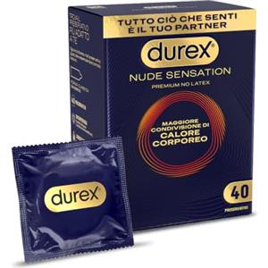 Durex Nude Sensation, Preservativi in Nitrile, Senza Lattice di Gomma Naturale, Ultra Sottili ed Extra Lubrificati, Maggiore Condivisione di Calore Corporeo, vestibilità Regular, 40 Profilattici