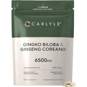Carlyle Ginkgo Biloba e Ginseng Integratore | Ginkgo 3500 mg e Radice di Ginseng Coreano 3000 mg - 180 compresse vegane - Carlyle
