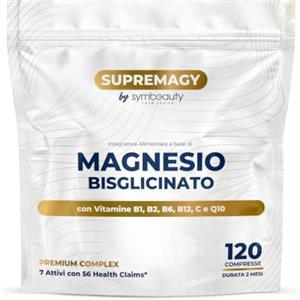 SYMBEAUTY Magnesio Bisglicinato 1500mg Premium Complex | 120 Compresse 2 Mesi | 56 benefici Magnesio Completo Vitamina B12, B1, B2, B6, C + Q10