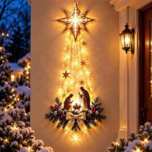 Generico Presepe Illuminato, Decorazione Da Parete Con Stella Di Betlemme | Decorazione Da Parete, Scena Della Natività Con Luce LED Calde, Per Soggiorno E Ingresso Durante Le Feste Natalizie