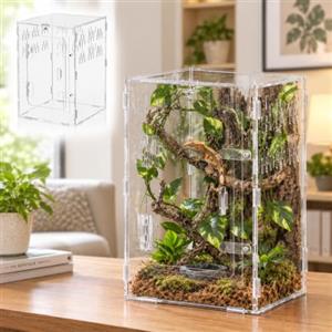 Vehiwell Terrario acrilico 30 x 30 x 45 cm, terrario per rettili con porta frontale | Recinto trasparente grande per rettili con porta frontale e apertura del coperchio, per uccelli, ragni