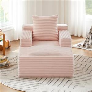 MOHUANG Divano chaise longue moderno senza ossa in velluto a coste, comodo divano letto / poltrona relax senza montaggio, poltrona sdraio per soggiorno, ufficio e appartamento, rosa