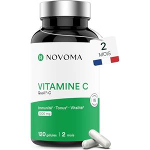 NOVOMA Vitamina C 1000mg, Vitamina C Pura Alto Dosaggio, Sistema Immunitario, 100% Acido L-Ascorbico Quali-C, 120 capsule Vegane, Prodotto in Francia