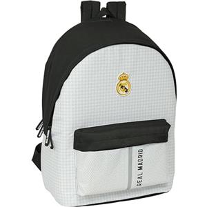 safta Real Madrid 1a squadra 24/25 - Zaino per laptop da 15,6" e USB, ideale per giovani di diverse età, tessuto riciclato, comodo e versatile, 31 x 18 x 44 cm, colore: bianco/grigio, bianco/grigio,
