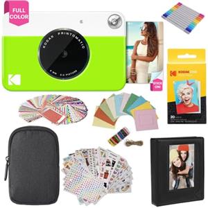 KODAK Printomatic Fotocamera (Verde) Confezione Regalo + Carta Fotografica Zink (20 Fogli) + Tracolla e Altro