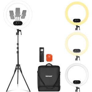 NEEWER Ring Light LED da 19" 100W con Treppiede e 3 Porta Telefono, RH100B | Compatibile con iPhone, 2900K-7000K, CRI97+, Controllo App/2.4G; Luce LED Circolare Potente per Selfie Video Trucco Streaming