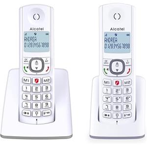 ALCATEL F530 Duo - Telefono fisso cordless DECT - Grande display retroilluminato - Vivavoce - Funzione blocco chiamate - 2 tasti di memoria diretta - 2 portatili - Bianco/Grigio