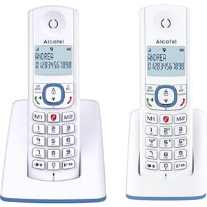 ALCATEL F530 Duo - Telefono fisso cordless DECT - Grande display retroilluminato - Vivavoce - Funzione blocco chiamate - 2 tasti di memoria diretta - 2 portatili - Bianco/Blu