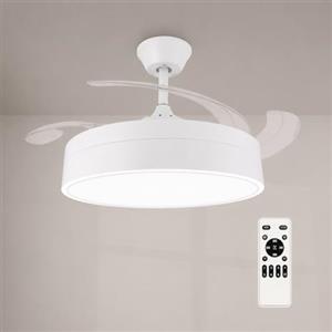 M Mimotec-Ventilatore da Soffitto LED Messe White 72W con Luce CCT Regolabile e Intensità Variabile, Motore DC Silenzioso, 6 Velocità, 4 Pale Retrattili, Timer, Telecomando