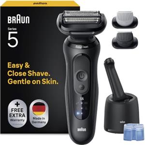 Braun Serie 5 Rasoio Elettrico Barba, Stazione Smartcare, 52-N7650cc, Nero | Regolabarba Uomo con 2 Accessori e Stazione di Pulizia, Rasoio Barba Impermeabile, Ricaricabile, 50 Min di Utilizzo