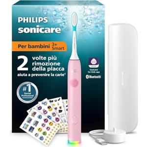 Philips Sonicare for Kids spazzolino elettrico sonico smart - con app, dai 3 anni in su, 2 modalità delicate, timer da 2 minuti con luci e suoni, 2 testine (standard e mini), rosa, HX6600/51