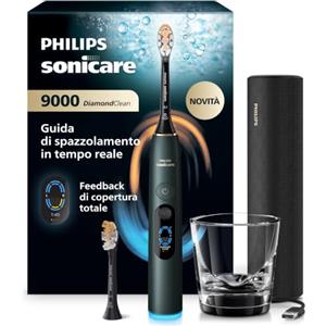 Philips Sonicare Next-Generation DiamondClean 9000 Spazzolino elettrico - con Feedback di copertura totale, Feedback di pressione, 21 impostazioni, verde scuro, HX9214/84