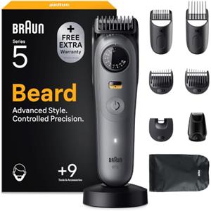 Braun Serie 5 Regolabarba Uomo, Accessori, Custodia, Bt5565, Grigio | Rasoio Elettrico Barba con Lama Ultra Affilata, 120 Min di Autonomia, Impermeabile, Selettore di Precisione con 40 Lunghezze