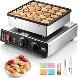VEVOR Mini Macchina di Pancake, 25 Piastre per Waffle e Muffin da 43 mm di Diametro, Griglia Antiaderente in Acciaio Inox, Controllo Temperatura e Tempo, Cucina di Casa e Ristorante