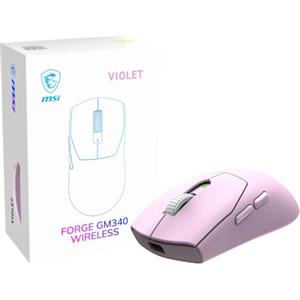 msi Forge GM340 Wireless Violet Mouse Gaming Wireless Wired 12000 DPI, tasso di interrogazione 1000 Hz, Design simmetrico, 50+ Milioni di clic, 6 pulsanti, autonomia 82 ore, latenza 1 ms, 57g