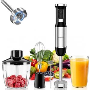 YASHE Frullatore a Immersione 1000W, Mixer Cucina 5-in-1 con 6 Velocità e Turbo, Tritatutto 500 ml, Bicchiere 600 ml, Frusta e Montalatte, Lame in Acciaio Inox per Smoothie, Zuppe e Pappe