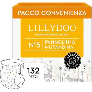 LILLYDOO Pannolini a mutandina LILLYDOO, taglia 5 (11+ kg), 132 pz | Delicati sulla pelle, con tasche per pipì e pupù, 0% profumi e lozioni, dermatologicamente testati: sicurezza ad ogni cambio
