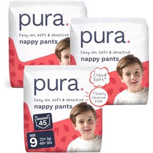 Pura Pannolini Mutandina Taglia 9 (22 kg+) 45 Pezzi | Vestibilità Elasticizzata 360°, Facili da Indossare, Cloud Soft™, Senza Cloro*
