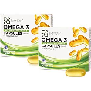 Emytan Omega 3 1080mg integratore alimentare di acidi grassi essenziali - certificato IFOS - 60 softgel di olio di pesce puro ad alto dosaggio - 535mg EPA / 268mg DHA per dose giornaliera