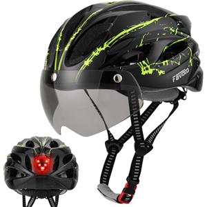Favoto Casco da Bicicletta Adulti con Luce LED e Visiera Magnetica | Con visiera, modalità LED, leggero, traspirante, unisex, certificato CE, regolabile & fodera rimovibile