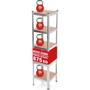 EASYmaxx Scaffale per carichi pesanti, 40 x 40 x 180 cm, portata 875 kg, 175 kg per livello, scaffale e banco da lavoro, scaffale per cantina, garage, sala hobby, officina, 13584