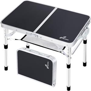 Sportneer Tavolo da Campeggio Pieghevole e Portatile, Regolabile in Altezza, 60×40 cm, con Ripiano in Rete, 2 Altezze, Tavolino da Esterno per Campeggio, Picnic, Spiaggia, Cortile, Nero