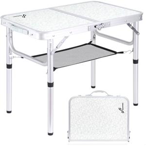 Sportneer Tavolo da campeggio pieghevole regolabile in altezza, piccolo tavolo pieghevole da campeggio portatile (59,9 cm L x 39,9 cm L (2 altezze) con strato di rete per esterni
