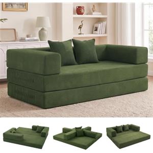 Vipbear Divano letto senza osso da pavimento 200cm,5 in 1 divano,Verde | Divano a 3 posti pieghevole disossato schiuma ad alta densità ed ergonomico, per camera compatta, senza montaggio