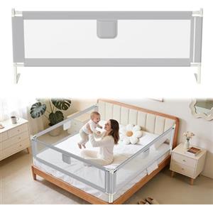 Tubiaz 200CM Barriera per letto, Barriera pieghevole per letto per bambini, Protezione per letto per bambini per prevenire le cadute, Barriera per bambini piccoli, Facile da montare, Grigio