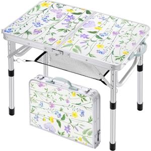 Sportneer Tavolino da Campeggio Pieghevole, Regolabile in Altezza, 60×40 cm, Portatile con Ripiano in Rete, 2 Altezze, Tavolo da Esterno per Picnic e Spiaggia, Bianco