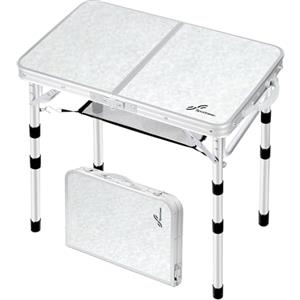 Sportneer Tavolino da Campeggio Pieghevole, Regolabile in Altezza, 60×40 cm, Portatile con Ripiano in Rete, 4 Altezze, Tavolo da Esterno per Picnic e Spiaggia, Bianco