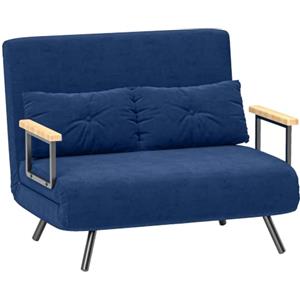 HOMCOM Divano Letto 2 Posti Schienale Regolabile 5 Livelli Blu | 4 in 1, Pieghevole, Divano Letto Matrimoniale, 2 Cuscini, Braccioli, Seduta Imbottita, in Velluto, Soggiorno, 102x73x81 cm