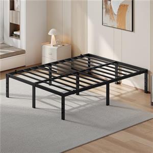 Yaheetech Struttura Letto Matrimoniale Metallo per Materasso 160 x 200 cm | Altezza 36,5 cm, Senza Testiera, Piattaforma con Contenitore, in Ferro Battuto, per Camera da Letto Spazi Ridotti, Nero