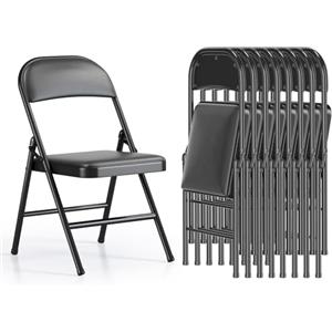 Asdsed Set di 8 Sedie Pieghevoli Imbottite, Portata Fino a 160 kg, Comodo ed Stabili, Risparmia Spazio, per Soggiorno, Giardino, Esterno, Campeggio, Balcone Interni, Ufficio, Feste, Nero
