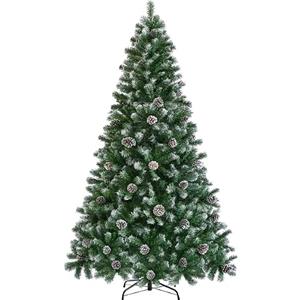 Yaheetech Albero Natale Innevato con Pigne 183cm Rami Incernierati Verde | 920 Rami ad Apertura Automatica, PVC Ignifugo Resistente, Base Ferro Pieghevole, Adatto a Soggiorno Portico Spazi Commerciali