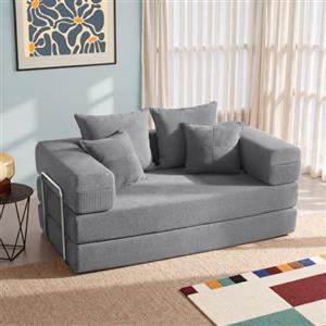 YINIX Divano Letto Pieghevole 160cm Matrimoniale, Divano Modulare Futon Boneless, Velluto a Coste con Telaio in Metallo, Materasso da Terra 2 Posti, Base Antiscivolo, Rivestimento Lavabile