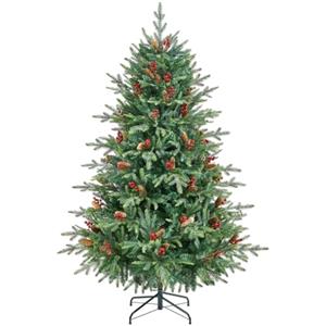 Yaheetech Albero di Natale 183cm 1844 Rami 56 Pigne e 56 Bacche Verde | Rami in PE e PVC Ignifughi, Sistema a Cerniera Montaggio Rapido, Base Metallica Pieghevole, Adatto a Salotti, Uffici Vetrine