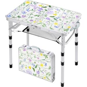 Sportneer Tavolino da Campeggio Pieghevole, Regolabile in Altezza, 60×40 cm, Portatile con Ripiano in Rete, 4 Altezze, Tavolo da Esterno per Picnic e Spiaggia