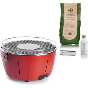Classe Italy | Grill da Tavolo a Carbonella senza fumo. Con Batteria, Carbone e Gel INCLUSI. Barbecue portatile, si accende in soli 5 minuti. Barbecue da Campeggio. PAK Rosso Corallo