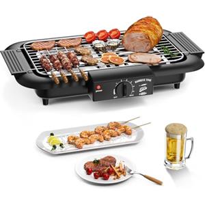 Mihoho Barbecue elettrico, barbecue antiaderente senza fumo per interni/esterni, griglia portatile rimovibile ad alta potenza a doppio tubo da 2000 W per feste barbecue (nero D)
