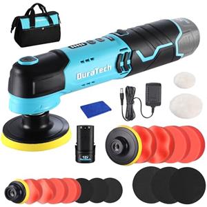 DURATECH Lucidatrice Elettrica 12V con Platorelli, 5 Velocità Regolabili | fino a 3000 giri/min, con Spugne, Panni e Disco di Lucidatura, Lucidatrice per Auto, Mobili, Lucidatura Fai da te