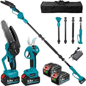 Yofidra 4-in-1 Motosega Telescopica da 6 Pollici e 30MM Cesoia Elettrica | Motosega a Batteria con Asta Rimovibile 2,4 m, Angolo Regolabile di 180°, 2 batterie da 3,0 Ah