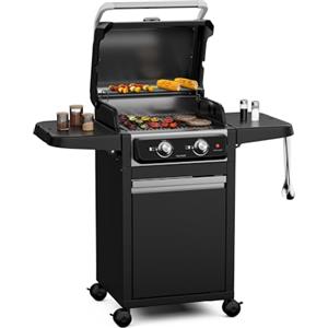 Blumfeldt ElectricPro - Griglia Elettrica 3000W, BBQ Versatile per Balconi & Terrazze, Riscaldamento Rapido 100-330°C, Tavolini Ripiegabili, Termometro Integrato, Griglie in Ghisa, 4 Ruote con Freni