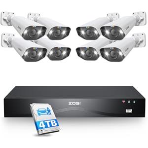 ZOSI C182 4K NVR PoE Kit 8 Telecamera Sorveglianza Esterno 8MP HDD 4TB | Rilevamento Persona/Veicolo, Allarme Faretto e Sirena, Audio Bidirezionale, Visione Notturna a Colori, Allarme Istantaneo