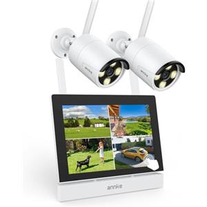 ANNKE Kit Videosorveglianza WiFi Esterno con 7" Monitor, 4CH 5MP NVR | Touch Screen IPS e 2 Telecamere IP 3MP Esterni, Visione Notturna da 100ft, Audio Bidirezionale, Rilevamento del Movimento