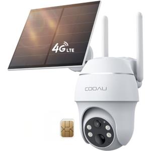 COOAU 2K 4G Telecamera Esterno con SIM e pannello solare | Telecamere Batterie Senza Fili ,360°PTZ Videocamera Sorveglianza,Visione Notturna a Colori,Audio Bidirezionale ,IP66