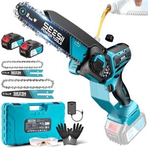 SEESII 6 & 8 Mini Motosega Elettrica da Potatura per Taglio Legno - 1000 W | Chainsaw Motosega da Potatura, Sega Elettrica con 2 * 4000 mAh Batterie, Lubrificazione Automatica - Rami