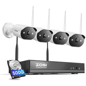 ZOSI 2K Kit Telecamera di Sorveglianza WiFi6, Plug-in Telecamera IP Esterna 3MP con NVR 8CH 500G HDD, Allarme Sirena e Proiettore Visione Notturna Colore Rilevamento Persona, Audio Bidirezionale