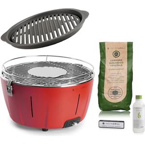 CLASSE ITALY InstaGrill | Barbecue da Tavolo o Balcone a carbonella con Griglia in Ghisa. Barbecue Portatile, da Campeggio con Batteria Ricaricabile, Carbone e Gel per accensione. ADVANCED Rosso Corallo