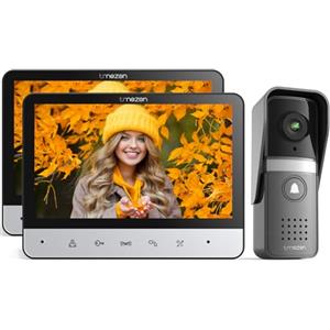 TMEZON Kit Videocitofono Monofamiliare 4 fili con 2 monitori da 7" e Campanello esterno con telecamera, Visione notturna, Conversazione bidirezionale e Sblocco da monitor